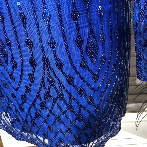 Bob Mackie Wearable Art Sequined Mesh Tunic Dress Royal Blue 3X - Picture 7 of 11